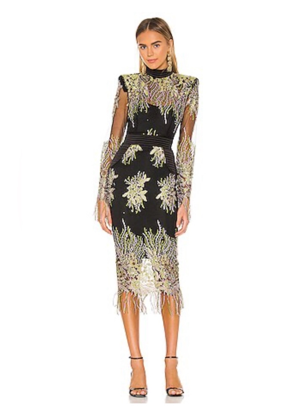 Zhivago Black & Gold Embellished Midi Dress